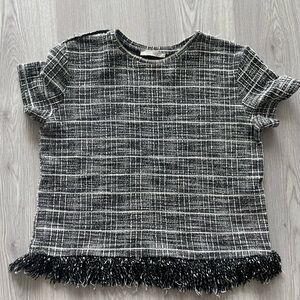 Zara Tweed Fringe and Textured Top